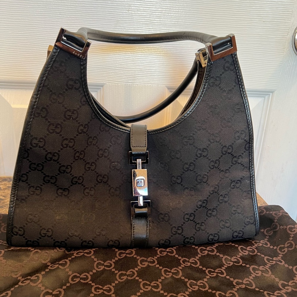 Authenticated GUCCI Vintage Canvas
Handbag-Black|
Size: L 11.5" H 9" W 4.5"
